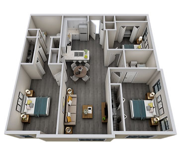 Unit C — 3 Bedrooms Floor Plan